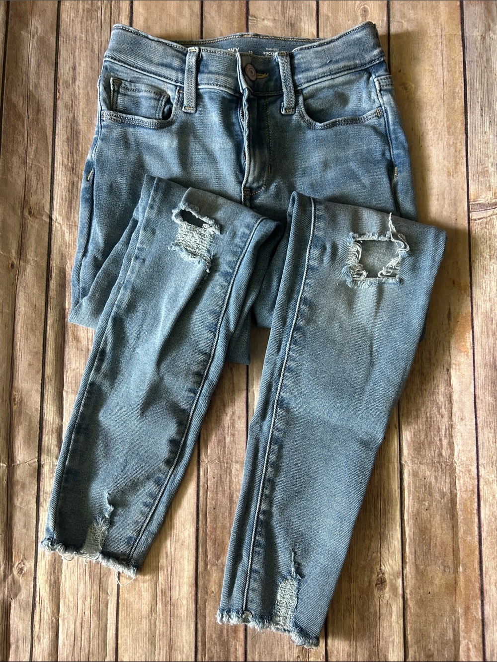 Old Navy Light Blue Distressed Skinny Jeans with Frayed Hems